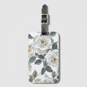 Étiquette À Bagage Roses de jardin Fleurs aquarelles blanches Vinta