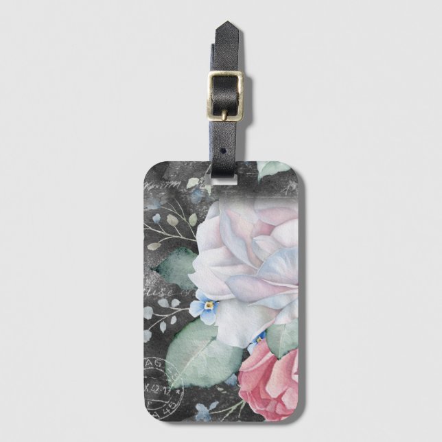 Étiquette À Bagage Roses de tableau de bord aquarelle (Devant Vertical)