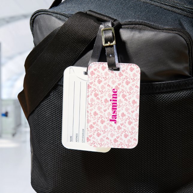Étiquette À Bagage Roses roses roses Motif Floral avec Monogramme per (Créateur téléchargé)