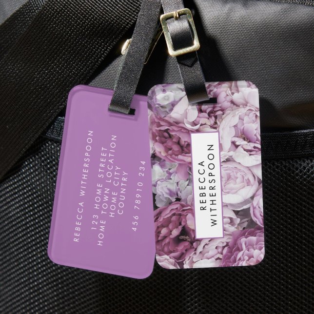 Étiquette À Bagage Roses roses roses roses florales Personnalisées (Peony Pink Roses Floral Flower Personalised Luggage Tag)