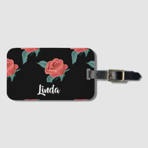 Étiquette À Bagage Roses roses roses sur noir
