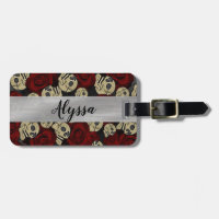 Roses Rouges & Crânes Floral Gothique Gris Noir