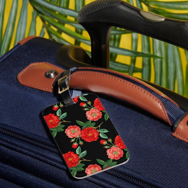 Étiquette À Bagage Roses rouges, fond noir, (Insitu Rectoal 1)