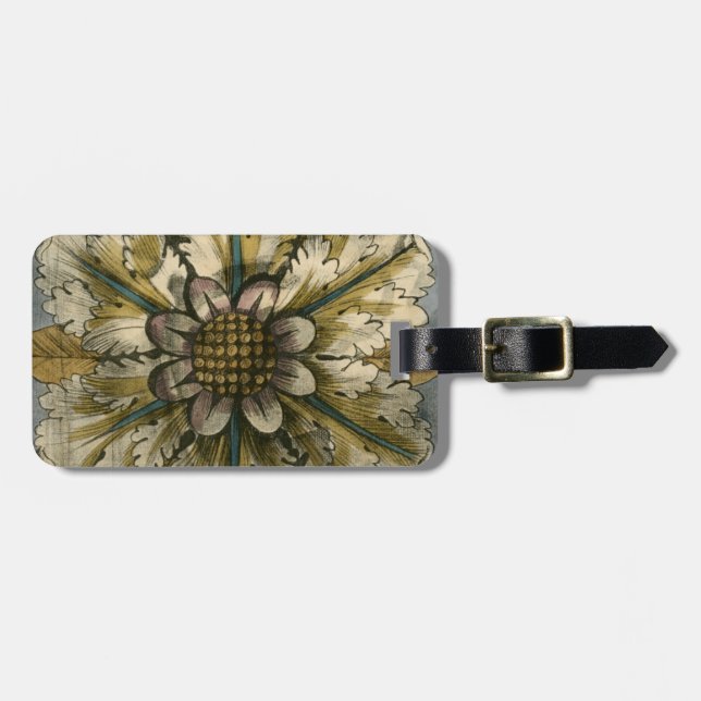 Étiquette À Bagage Rosette décorative Demask sur Arrière - plan gris (Devant horizontal)