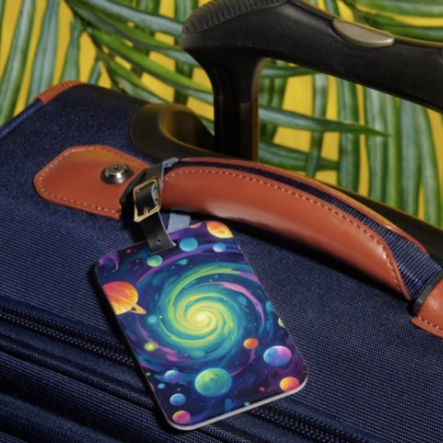 Étiquette À Bagage Rotation planétaire (Space Luggage Tag –  luggage tag single-sided w Card Slot, weatherproof, leather strap included.)