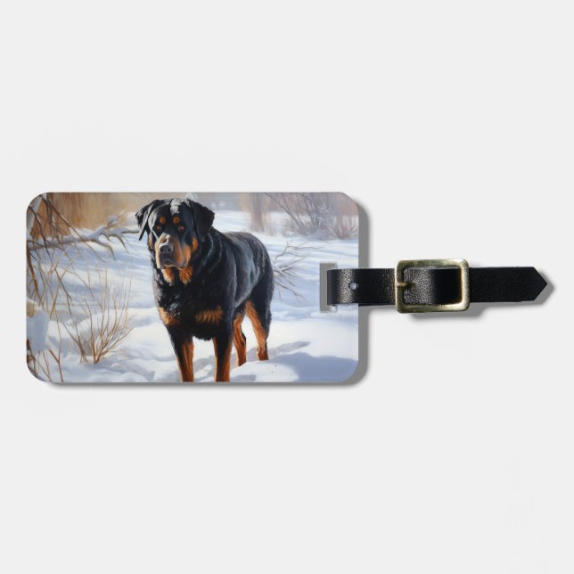 Étiquette À Bagage Rottweiler Qu'il neige Noël (Devant horizontal)