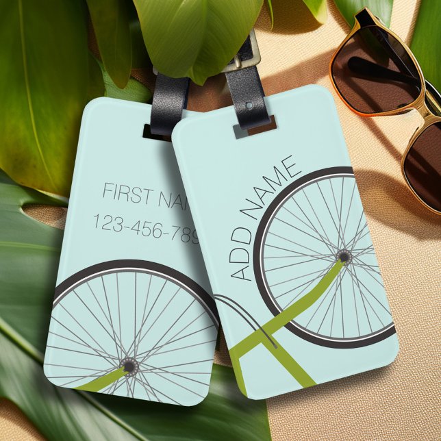 Étiquette À Bagage Roue de vélo Hipster avec nom personnalisé (Personalized Sports Luggage Tag - Football Jersey Theme)
