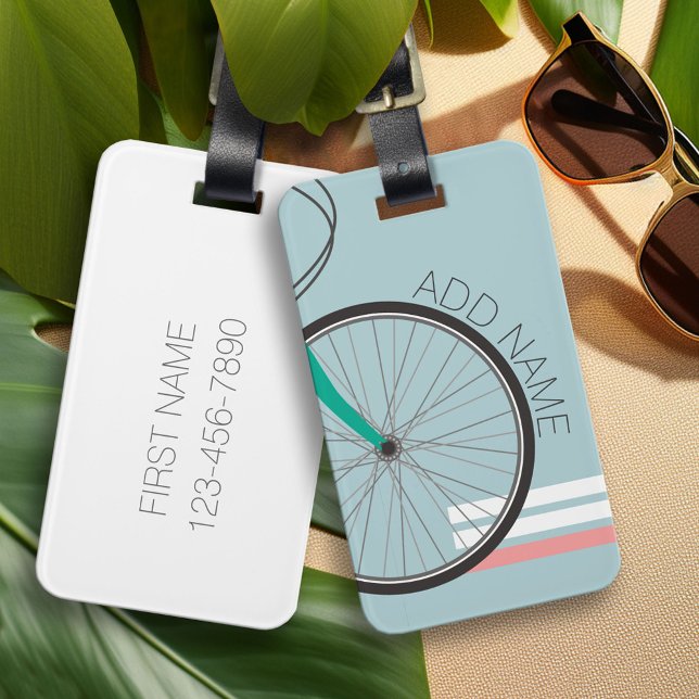 Étiquette À Bagage Roue de vélo Hipster avec nom personnalisé (Custom Luggage Tag)