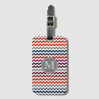 Étiquette À Bagage Rouge blanc gris Chevron Zigzag Monogramme