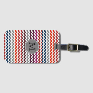 Étiquette À Bagage Rouge blanc gris Chevron Zigzag Monogramme