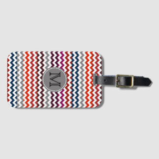 Étiquette À Bagage Rouge blanc gris Chevron Zigzag Monogramme