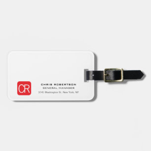 Étiquette À Bagage Rouge Blanc Professionnel Uni avec Monogramme