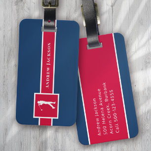 Étiquette À Bagage Rouge bleu Personnalisé Monogramme Golfeur