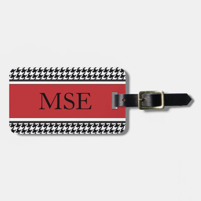 Étiquette À Bagage Rouge fait sur commande du motif | de monogramme (Devant horizontal)