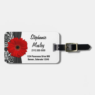 Étiquette À Bagage Rouge Gerbera Daisy Vintage Damask Floral