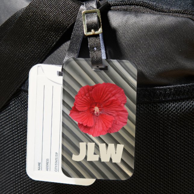 Étiquette À Bagage Rouge Hibiscus moderne Gras Fumé Gris Gris (Créateur téléchargé)