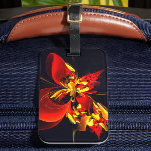 Étiquette À Bagage Rouge Jaune Floral Moderne Résumé Modèle Art #10