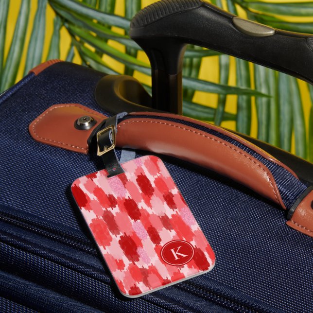 Étiquette À Bagage Rouge rose Abstrait brosses Motif Monogramme (Insitu Rectoal 1)