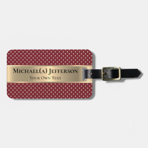 Étiquette À Bagage Rouge Rubis À Pois Accent Doré Luxe Personnalisé