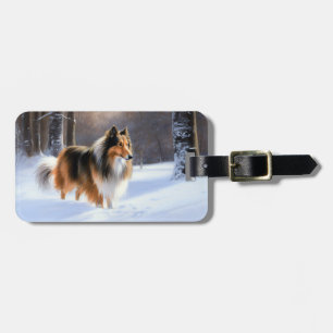 Étiquette À Bagage Rough Collie Laisser Neige Noël