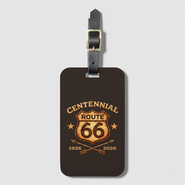 Étiquette À Bagage Route 66 Centenaire Commémoratif Style Cuir (Devant Vertical)