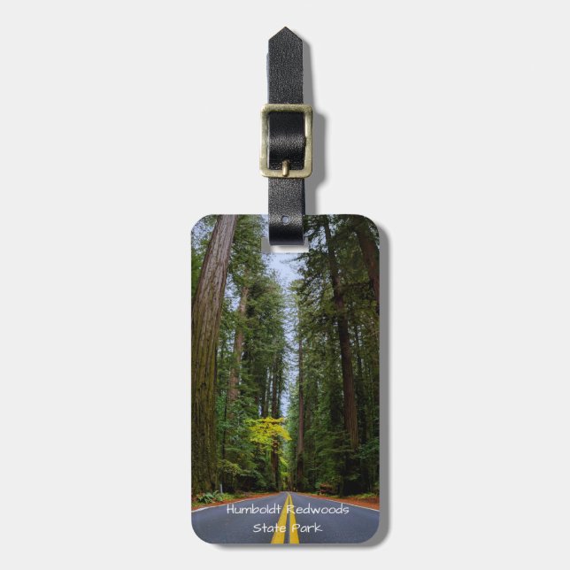 Étiquette À Bagage Route directe à travers la forêt de séquoias (Devant Vertical)