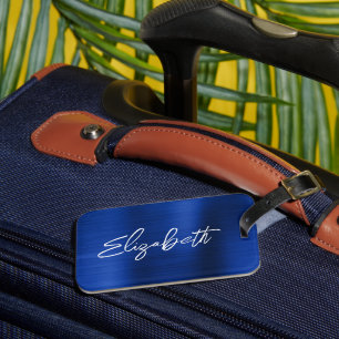 Étiquette À Bagage Royal Blue Foil Écriture Moderne au Pinceau Prénom