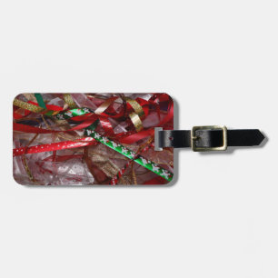 Étiquette À Bagage Rubans de Noël Rouge Vert et Or Vacances