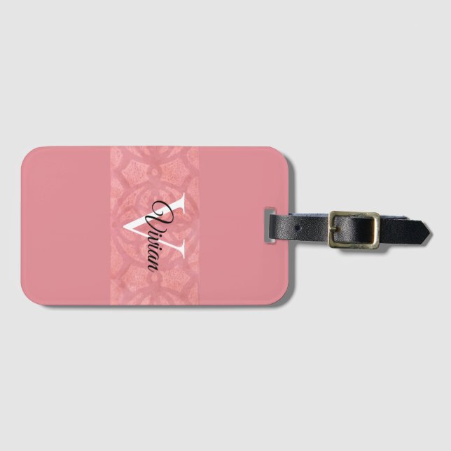 Étiquette À Bagage Ruddy Pink Batik Nom Monogrammé (Devant Horizontal)