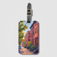 Rue de la ville en grès brun | Aquarelle de brique