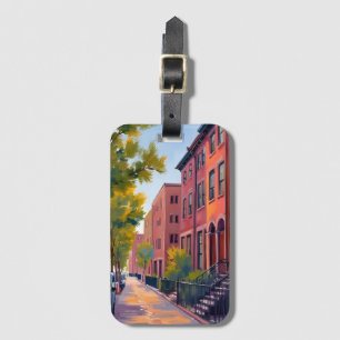 Étiquette À Bagage Rue de la ville en grès brun   Aquarelle de brique