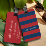 Étiquette À Bagage Rugby bleu marine et rouge avec nom personnalisé<br><div class="desc">Dark Blues et un rouge traditionnel — Un motif masculin pour les gars et les garçons de votre famille. Un design audacieux et moderne avec une zone pour le texte customisé. Si vous devez ajuster l'illustration ou modifier la police, vous pouvez cliquer sur la zone personnaliser. Cela vous mènera à...</div>