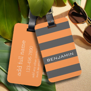 Étiquette À Bagage Rugby orange et gris avec nom personnalisé