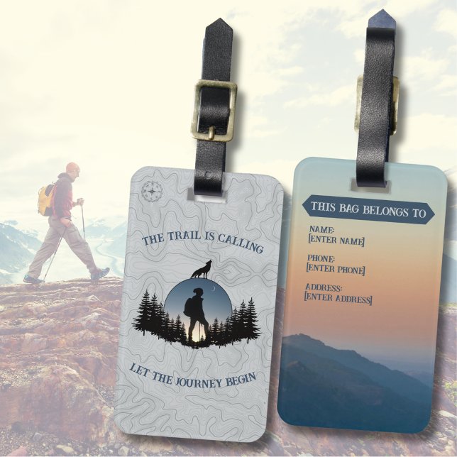 Étiquette À Bagage Rugged Hiking Blue Gray Topography Wilderness (Tag your outdoor gear with a rugged, wilderness-themed luggage tag)