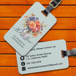 Étiquette À Bagage Russe Fleurs sauvages aquarelle Mason Jar bleu pâl