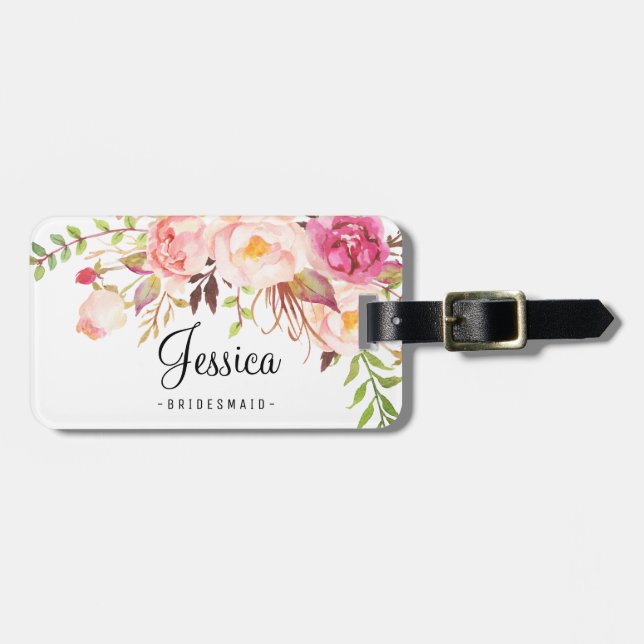Étiquette À Bagage Rustique Peony Floral Bridesmaid (Devant horizontal)