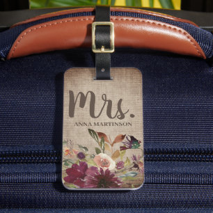 Étiquette À Bagage Rustique Vintage violet Floral Rustique Brown Burl