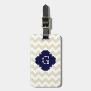 Étiquette À Bagage Sable Beige Blanc Chevron Marine Quatrefeuilles Mo