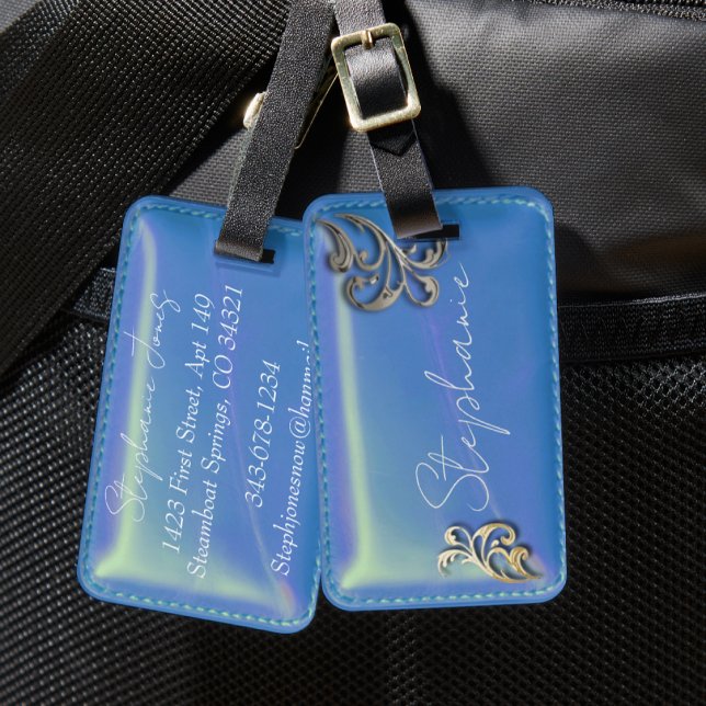 Étiquette À Bagage Sac à dos bleu look cuir (Créateur téléchargé)