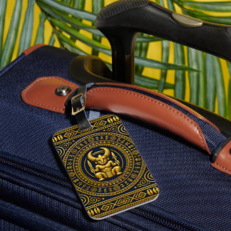 Étiquette À Bagage Sac à main culturel en indigo et or Igbo Ikenga de