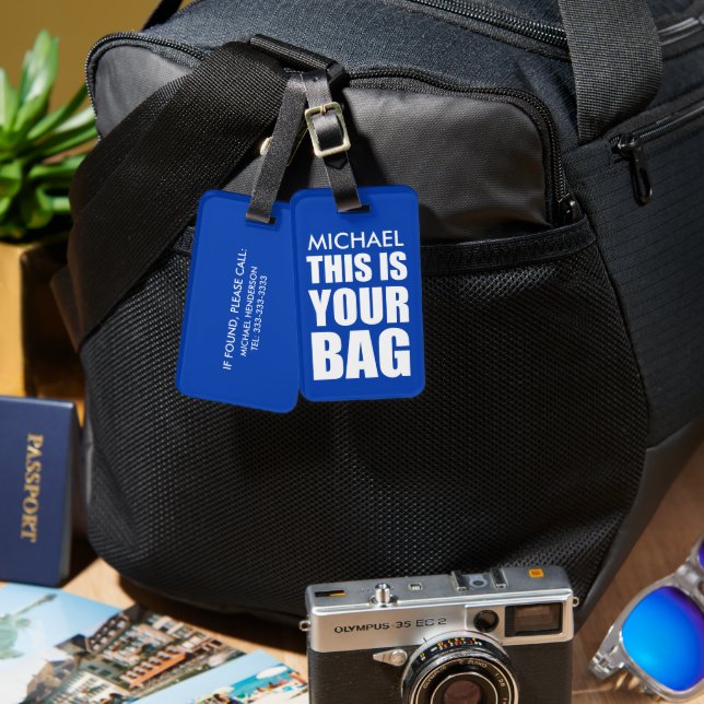 Étiquette À Bagage Sac bleu drôle pour attirer l'attention en voyage (Recto & Verso)