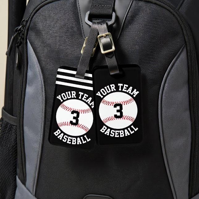 Étiquette À Bagage Sac de baseball avec nom d'équipe et numéro de jou (Custom baseball bag tags (luggage tags) on baseball backpack. Great team gifts!)