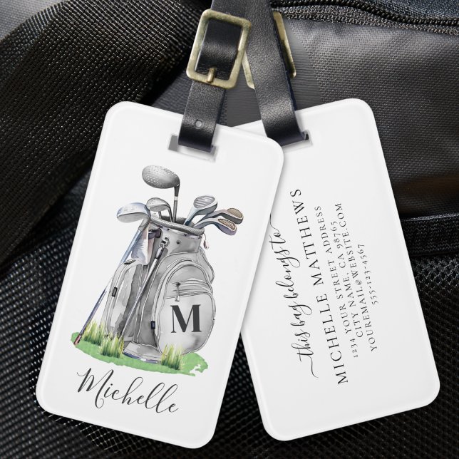 Étiquette À Bagage Sac de golf personnalisé avec monogramme (Personalized Monogram Golf Bag Luggage Tag)