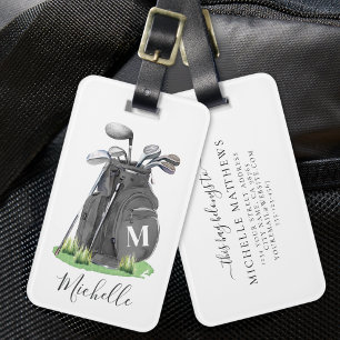 Étiquette À Bagage Sac de golf personnalisé avec monogramme noir