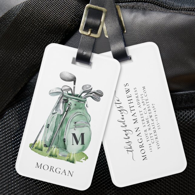 Étiquette À Bagage Sac de golf vert Monogram Green (Monogram Green Golf Bag Luggage Tag)