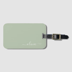 Étiquette À Bagage Sage Green Minimaliste Moderne Monogramme Élégant
