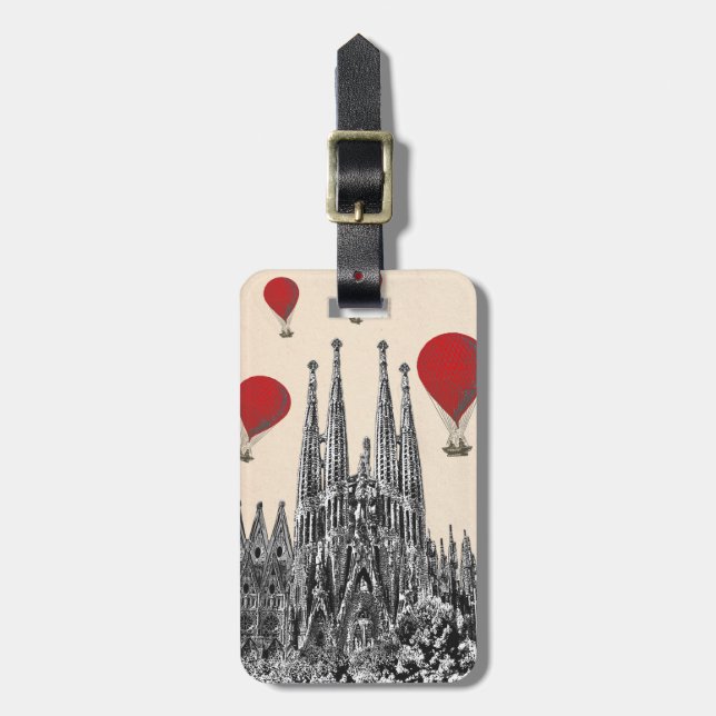 Étiquette À Bagage Sagrada Familia et Red Hot Air Balloons 2 (Devant Vertical)