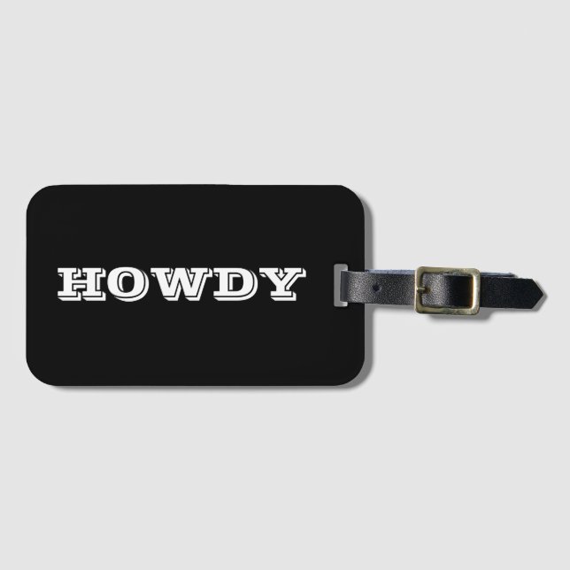 Étiquette À Bagage Salut ou nom "Howdy", Noir (Devant Horizontal)