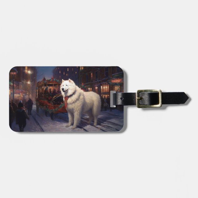 Étiquette À Bagage Samoyed Christmas Festive Saison (Devant horizontal)