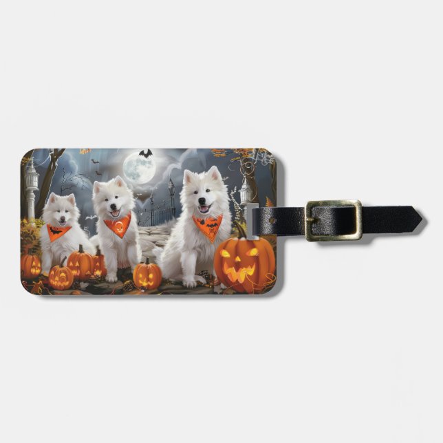 Étiquette À Bagage Samoyed Halloween Épouvantable (Devant horizontal)